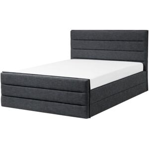 BELIANI Modern Fabric eu King Size Bed Frame 5ft3 Polyester Slatted Dark Grey Valbonne