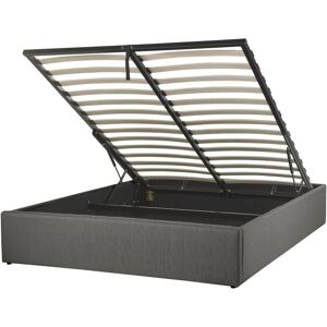 BELIANI Modern Fabric eu Double Size Bed Frame 4ft6 Linen Storage Grey Dinan
