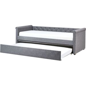 Beliani - Modern Fabric eu Single Trundle Bed Frame Buttoned 3ft Dark Grey Libourne