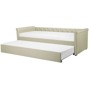 BELIANI Modern Fabric eu Small Single Trundle Bed Frame Buttoned 2ft6 Beige Libourne