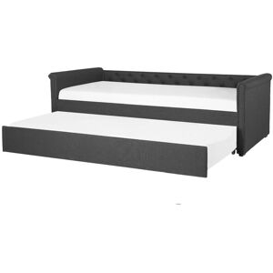 BELIANI Modern Fabric eu Small Single Trundle Bed Frame Buttoned 2ft6 Dark Grey Libourne
