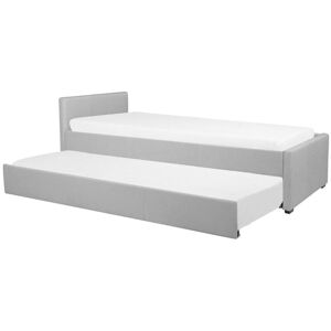 BELIANI Modern Fabric eu Small Single Trundle Bed Frame 2ft6 Light Grey Slatted Marmande