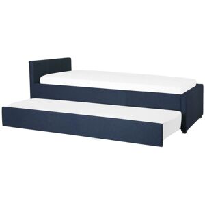 Beliani - Modern Fabric eu Small Single Trundle Bed Frame 2ft6 Navy Blue Slatted Marmande