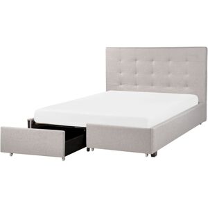 BELIANI Bed with Storage Drawers Fabric LA ROCHELLE 140 x 200 cm (EU Double) Light Grey
