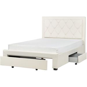 Beliani - Glam Velvet Bed eu Double Size 4ft6 Storage Drawers Tufted Headboard Light Beige Lievin