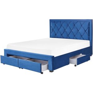 Beliani - Glam Velvet Bed eu King Size 5ft3 Storage Drawers Tufted Headboard Blue Lievin