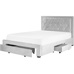 Beliani - Glam Velvet Bed eu Double Size 4ft6 Storage Drawers Tufted Headboard Light Grey Lievin