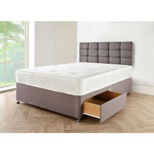 Sr Living Ltd - Grey linen Look Fabric Divan Bed Base with Headboard 6FT super king size Bed Frame with 20 Inches High cube Headboard With Mattress