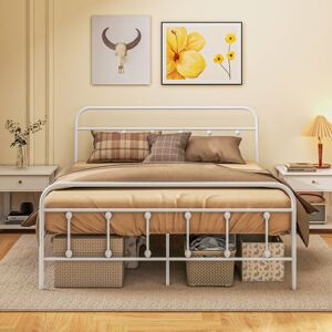 HOMCOM Metal Platform Bed Frame w/ Underbed Storage Headboard 5ft-White