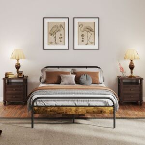 Double Bed Frame with Headboard, No Box Spring Needed, Rustic Brown - Homcom