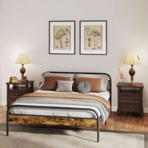 King Bed Frame with Headboard, No Box Spring Needed, Rustic Brown - Homcom