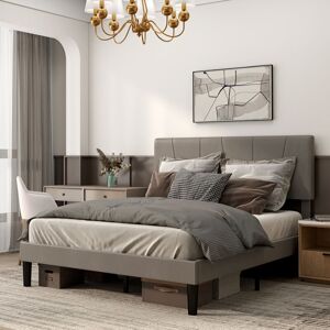 Homcom - King Size Bed Frame with 5-Level Adjustable Headboard Wooden Slats