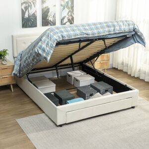 HOMCOM King Size Bed Frame with Storage and Adjustable Headboard, Cream