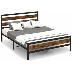 COSTWAY King Size Bed Frame Industrial Metal Platform Bed with Headboard and Footboard