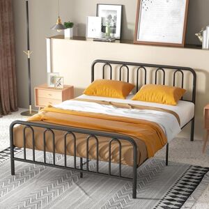 COSTWAY King Size Metal Platform Bed Frame with Headboard & Footboard
