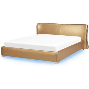BELIANI Eu Super King Size Bed Frame led 6ft Leather Curved Headboard Gold Paris