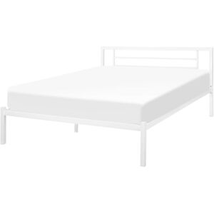 Beliani - Modern eu Double Size Bed Frame 4ft6 Metal Solid Wood Slats White Cusset