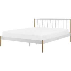 BELIANI Minimalist Retro eu King Size Metal Bed Frame 5ft3 Wooden Legs White Maurs