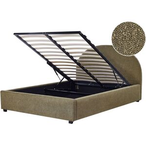 Beliani - Minimalist Storage Ottoman Bed eu Double Size 4ft6 Boucle Olive Green Vaucluse