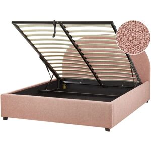 Beliani - Minimalist Storage Ottoman Bed eu Double Size 4ft6 Boucle Pastel Pink Vaucluse