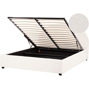 BELIANI Minimalist Storage Ottoman Bed eu King Size 5ft3 Boucle Off-White Vaucluse