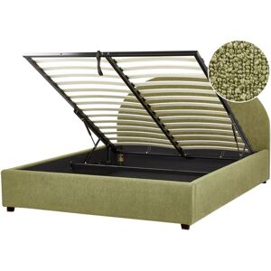 BELIANI Minimalist Storage Ottoman Bed eu King Size 5ft3 Boucle Olive Green Vaucluse