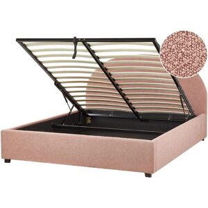 BELIANI Ottoman Bed Boucle VAUCLUSE 160 x 200 cm (EU King Size) Pastel Pink
