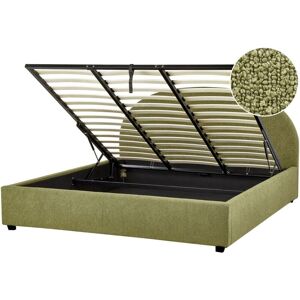 Beliani - Minimalist Storage Ottoman Bed eu Super King Size 6ft Boucle Olive Green Vaucluse