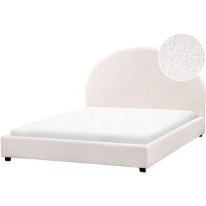 BELIANI Minimalist Upholstered Bed eu Double Size 4ft6 Boucle Off-White Vaucluse