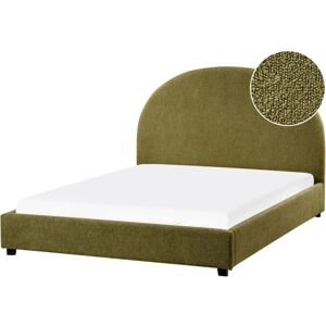 BELIANI Minimalist Upholstered Bed eu Double Size 4ft6 Boucle Olive Green Vaucluse
