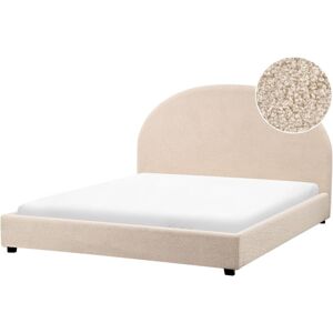 BELIANI Minimalist Upholstered Bed eu King Size 5ft3 Fabric Boucle Beige Vaucluse