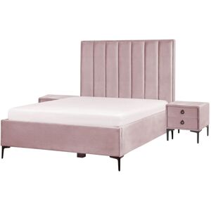 BELIANI Modern Bedroom Set eu Double 4ft6 Bed Bedside Tables Pink Velvet Sezanne