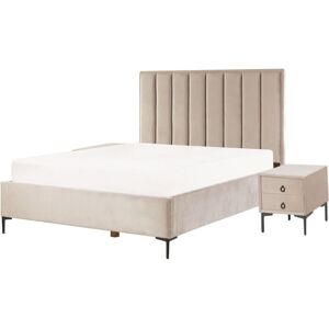 BELIANI Modern Bedroom Set eu King Size 5ft3 Bed Bedside Tables Taupe Velvet Sezanne