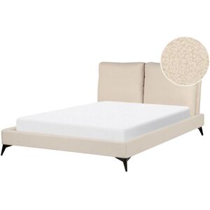BELIANI Modern Boucle Upholstered eu Double Size Bed Frame 4ft6 Beige Slatted Base Melle