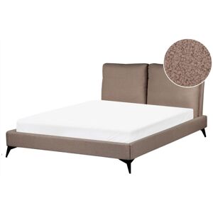BELIANI Modern Boucle Upholstered eu Double Size Bed Frame 4ft6 Brown Slatted Base Melle
