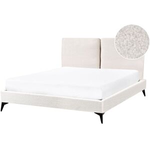 BELIANI Modern Boucle Upholstered eu Double Size Bed Frame 4ft6 Off White Slatted Base Melle