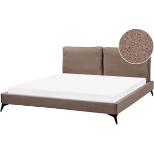 BELIANI Modern Boucle Upholstered eu Super King Size Bed Frame 6ft Brown Slatted Base Melle