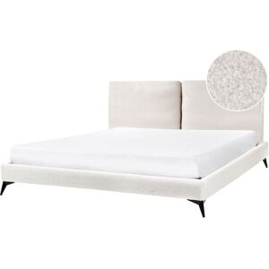 BELIANI Modern Boucle Upholstered eu Super King Size Bed Frame 6ft Off White Slatted Base Melle