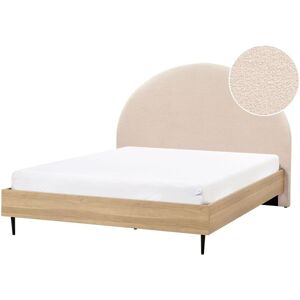 BELIANI Modern eu Double Size 4ft6 Bed Upholstered Headboard Boucle Beige Millay