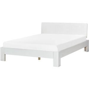 Beliani - Modern eu Double Wooden Bed Frame 4.6ft Headboard Slats White Royan