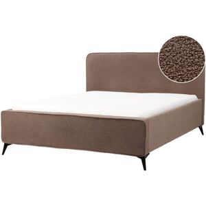 BELIANI Modern eu King Size Boucle Bed Frame 5ft3 Wingback Headboard Black Metal Legs Bedroom Brown Valognes
