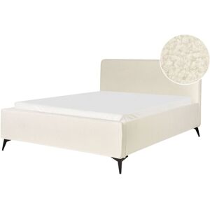 BELIANI Modern eu King Size Boucle Bed Frame 5ft3 Wingback Headboard Black Metal Legs Bedroom Off-White Valognes