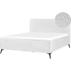 BELIANI Modern eu King Size Boucle Bed Frame 5ft3 Wingback Headboard Black Metal Legs Bedroom Off-White Valognes