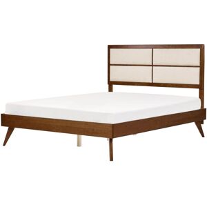 BELIANI Modern eu King Size Wooden Bed Frame 5ft3 Upholstered Headboard Dark Ash Wood and Light Beige Poissy