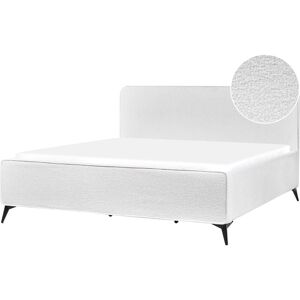 BELIANI Modern eu Super King Size Boucle Bed Frame 6ft Wingback Headboard Black Metal Legs Bedroom Off-White Valognes