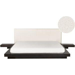 BELIANI Modern eu Super King Size Platform Bed 6ft Side Tables Boucle Headboard Dark Ash Wood Zen