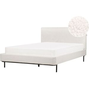 BELIANI Modern Fabric Boucle Upholstered with Headboard eu Double Size Bed Frame 4ft6 Off White Slatted Corio