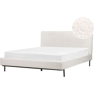 BELIANI Modern Fabric Boucle Upholstered with Headboard eu King Size Bed Frame 5ft3 Off White Slatted Corio