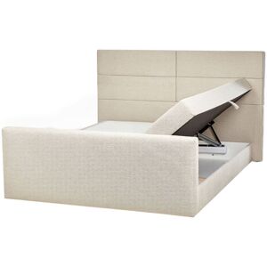 BELIANI Modern Fabric Divan Bed Set with Storage eu Super King Size 6ft Beige Bonnell Spring Mattress Continental Ottoman Bed Aristocrat