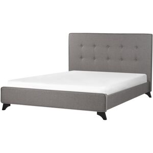 BELIANI Modern Fabric eu Double Size Bed Frame 4ft6Tufted Headboard Grey Ambassador